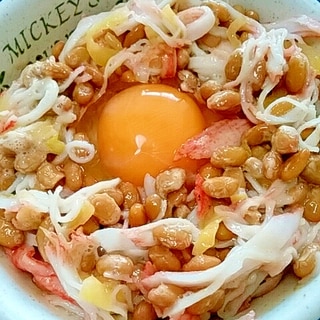 納豆の食べ方-生玉子＆サラダフレーク♪